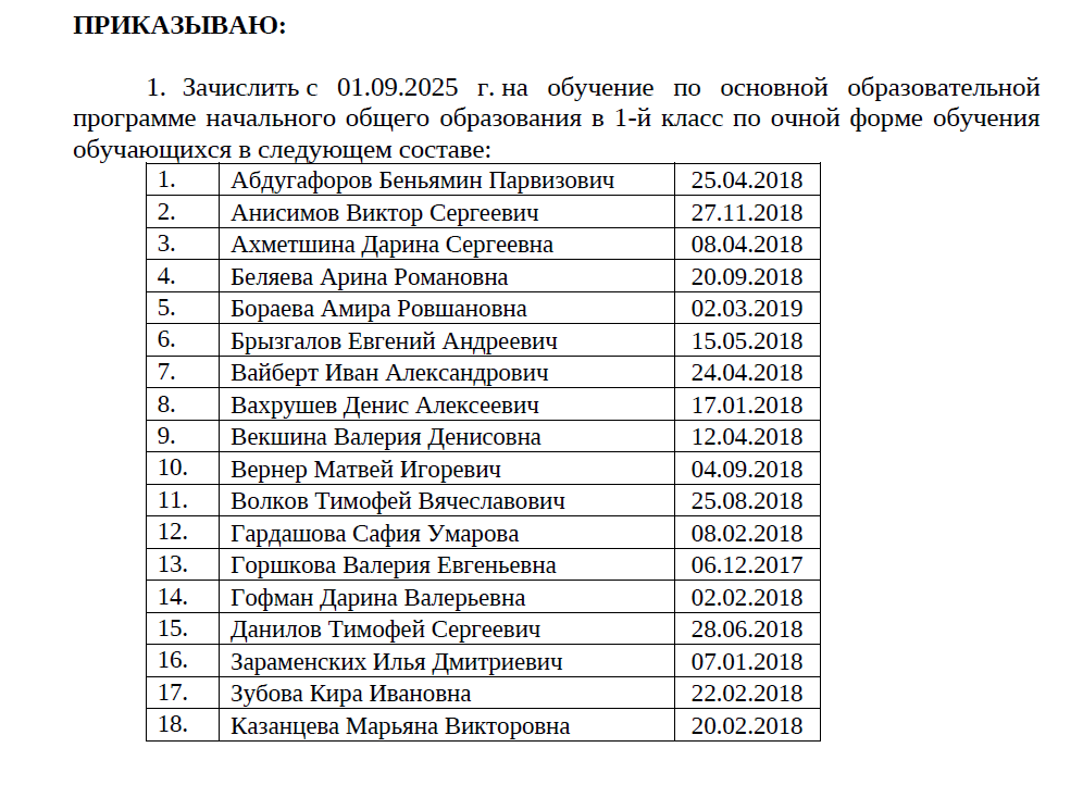 Приказ от 01.07.25 95 О звчислении в 1 класс 2